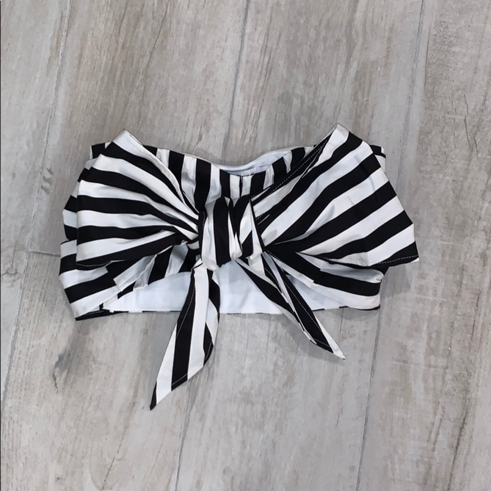 Black and white striped tie crop top